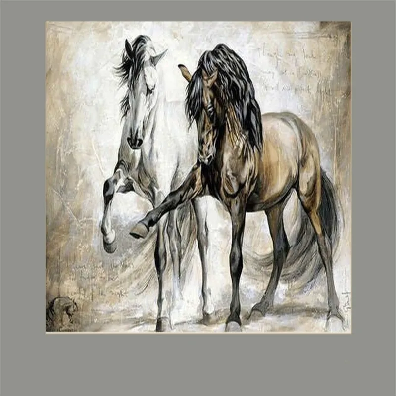

Two Horses Spray painting Personality Canvas painting Fashion Draw core Adornment picture Home Decor For Living Room No Frame