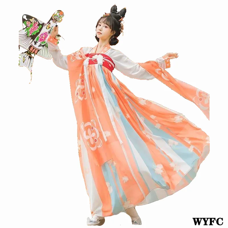 

Spring And Summer Chinese Elements Printing Women's Clothing Hanfu Top Long Skirt 2Pcs Dance Performance Stage Show Fairy Dress