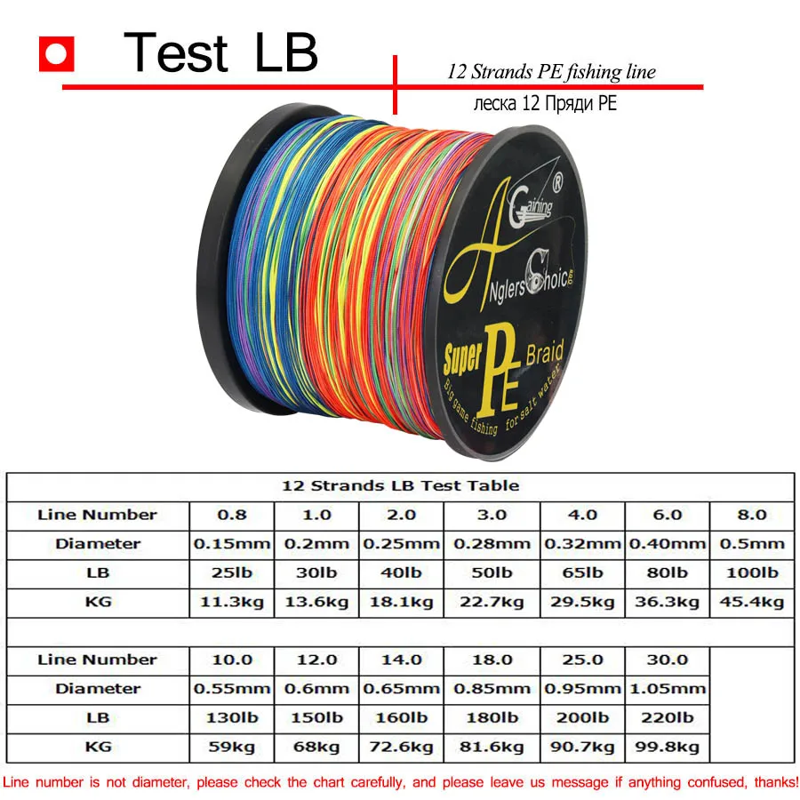 12 Strands 300m 500m 1000m 1500m Braid Wire Super Multicolor PE Braided Fishing Line Strong Strength Fish Line 25LB-220LB