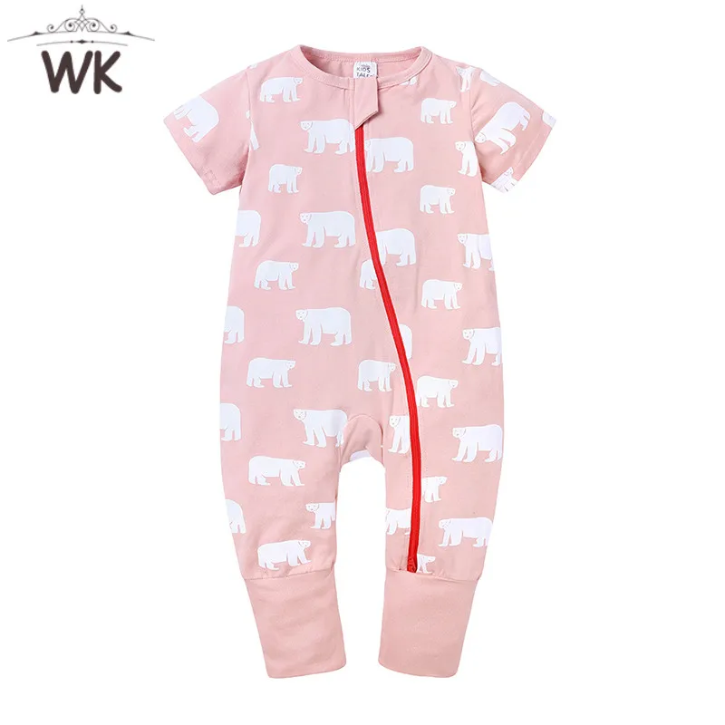 

Newborn Baby Boys Cotton summer short Sleeve Rompers cartoon bear printing Jumpsuit Clothes thin cotton girls pink Outfits JP480
