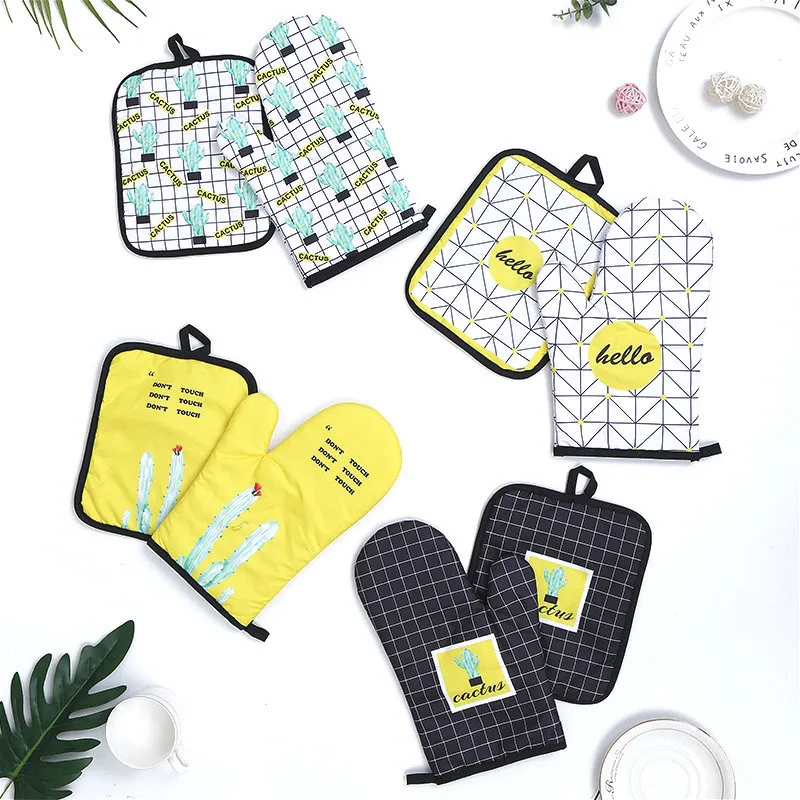 

2 шт. перчатки для духовки термостойкие Прихватки для кухни удобство анти-обжигающие хлопковые рукавицы для микроволновой печи аксессуары ...