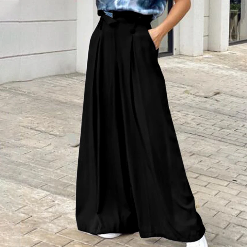 

Elegant Office Work Trousers Fashion Women High Waist Wide Leg Pants ZANZEA Autumn Solid Loose Pantalon Femme Flare Palazzo