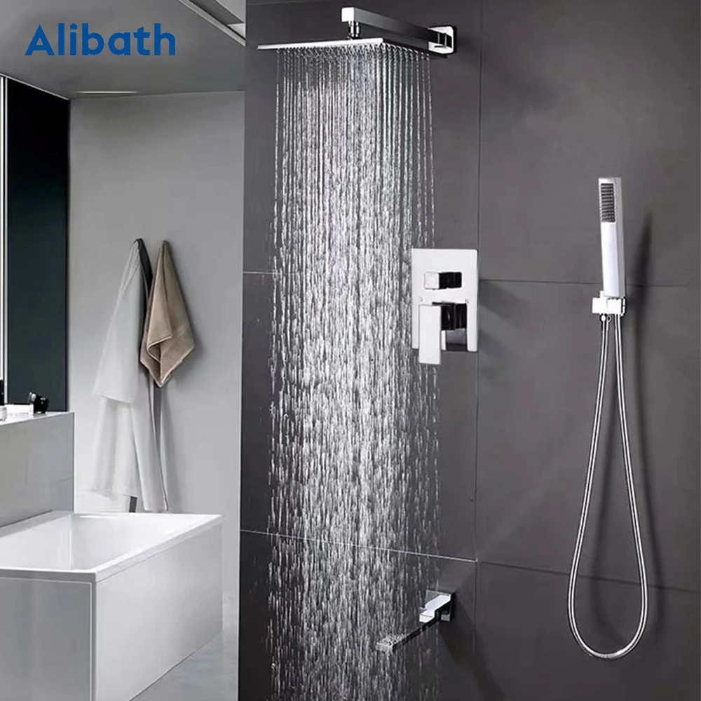 Bathroom Wall Mounted 8&quot10&quot12&quot Rain Shower Head Valve Mixer Tap Hand Spray Rainfall Faucet Set. | Обустройство дома