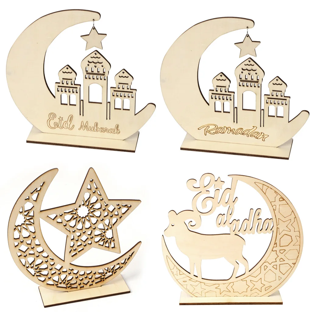 

Islamic Muslim Party Hanging Decor Star Moon Ramadan Wooden Pendant Decoration for Home EID Gifts Abaya Adha Kareem EID Mubarak