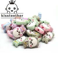 kissteether 5pcs mini baby silicone bear beads cartoon animal diy pacifier chain baby silicone teether rodent molar toy bpa free