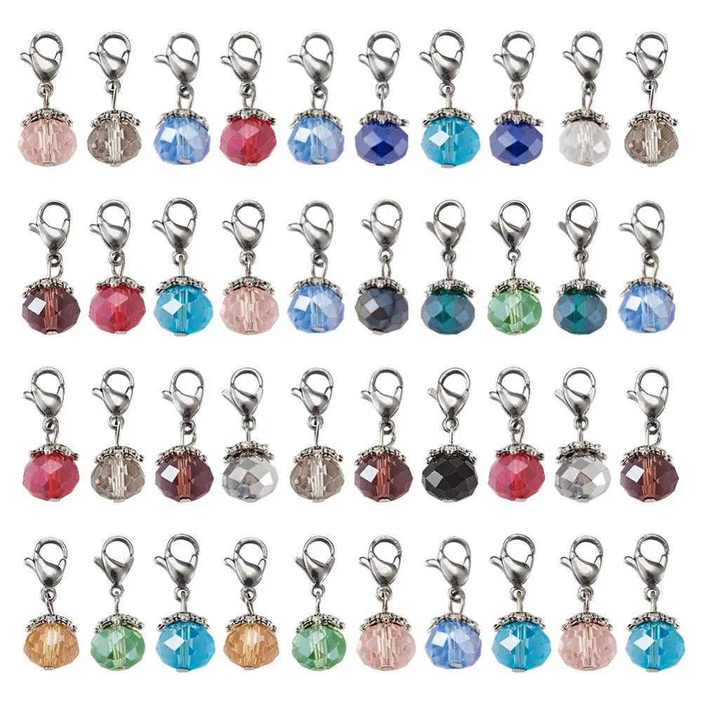 

56pcs/Set Electroplate Faceted Glass Pendants Dangle Beads Charms with Lobster Claw Clasps for Earrings Necklace Jewelry Making