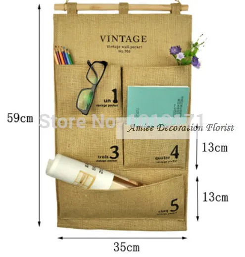 59 см Подвесной 5 Карманный Настенный Органайзер Милан с деревянной ручкой для