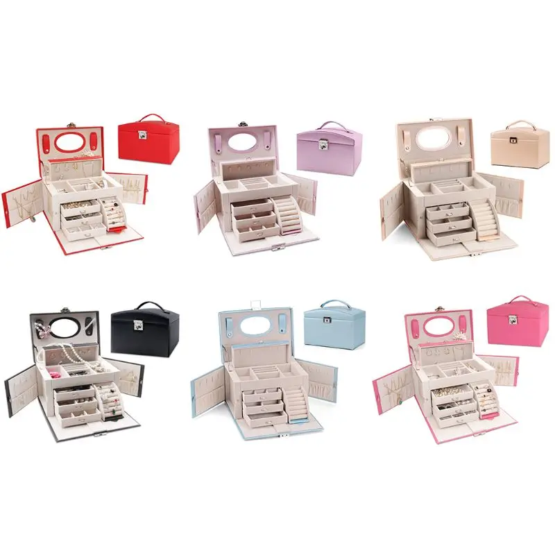 

Faux Leather Jewelry Box Organizer 6 Colors Available Vintage Gift Case P9YF