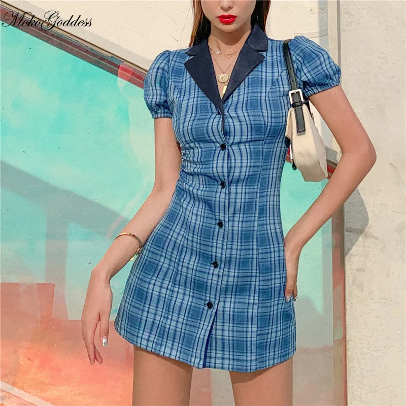 MokoGoddess 2020 летние Для женщин новая проверка короткий рукав с лацканами грудь