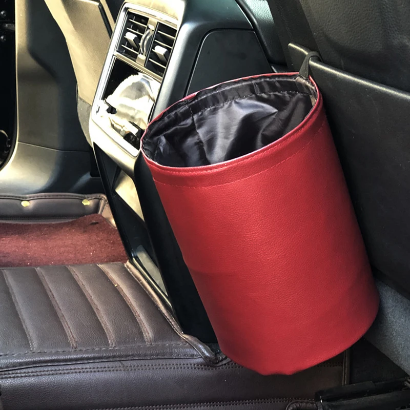 

Car Auto Storage Busket Interior Rubbish Container For Waste Organizer Holder Waterproof Garbage Can Trash Bin Foldable Leather