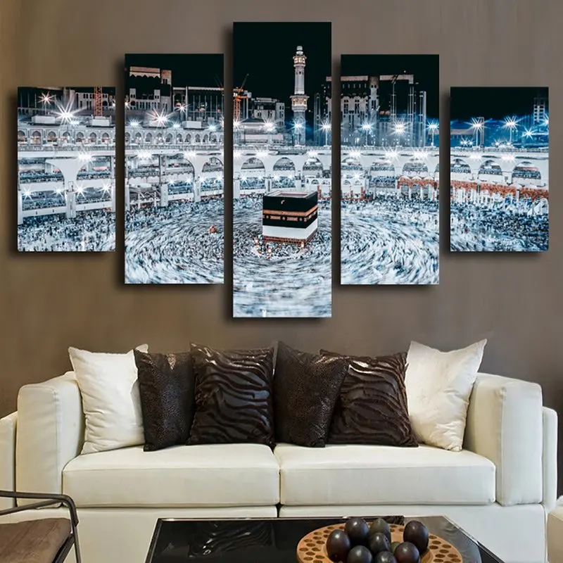 

5 Pieces Mosque Mecca Night Landscape Wall Art Pictures Hd Printed Painting Modern Poster Living Room Home Decoration