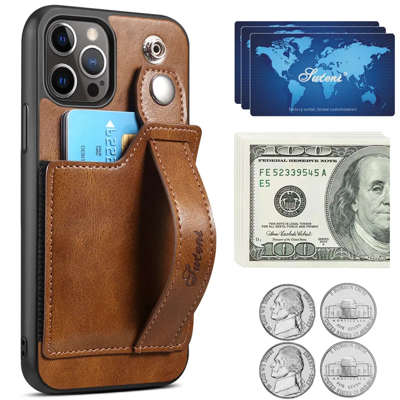 

Suitable For IPhone13ProMax Mobile Phone Shell Apple 12mini Card Holster Wristband Back Cover Protective Shell
