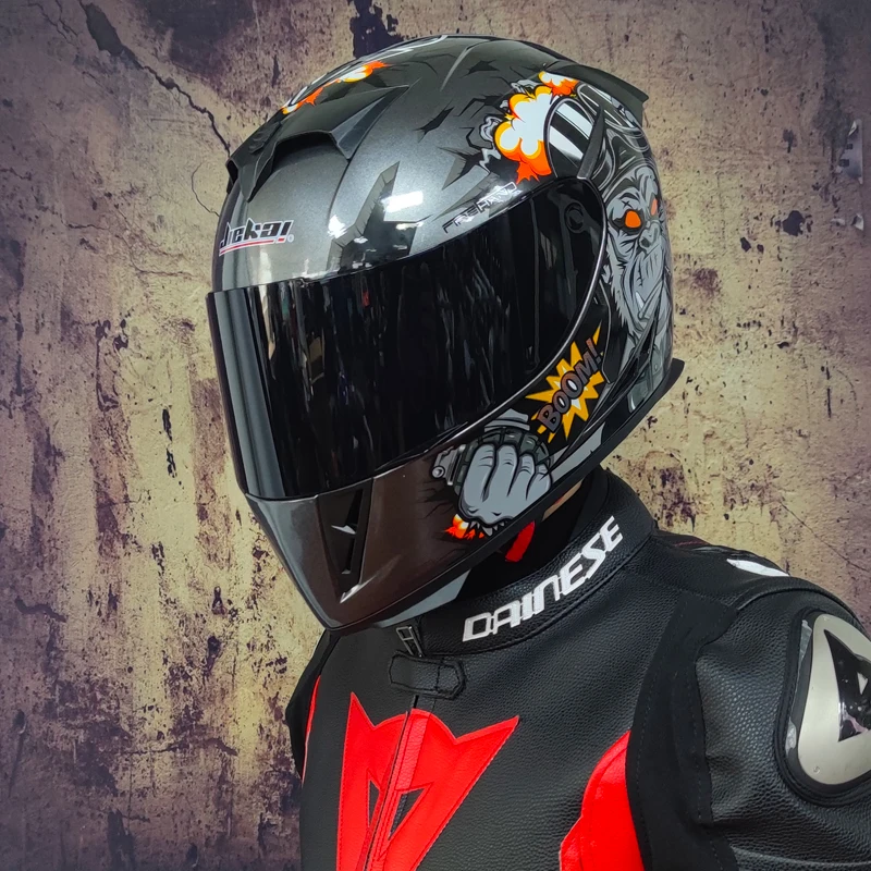 Мотоциклетный шлем защитный на все лицо Радужный в горошек для езды по