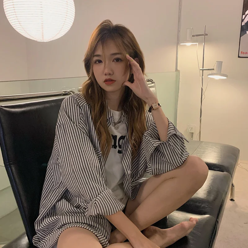 Рубашка в полоску Женская демисезонная дизайнерская рубашка Новый Топ с длинным