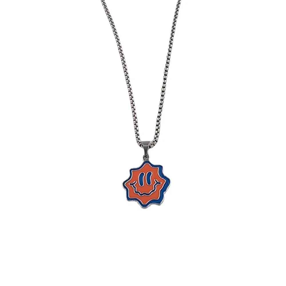 

European and American unisex party alloy fashion trend 2021 new smile face personality pendant couple gift hip hop wild necklace