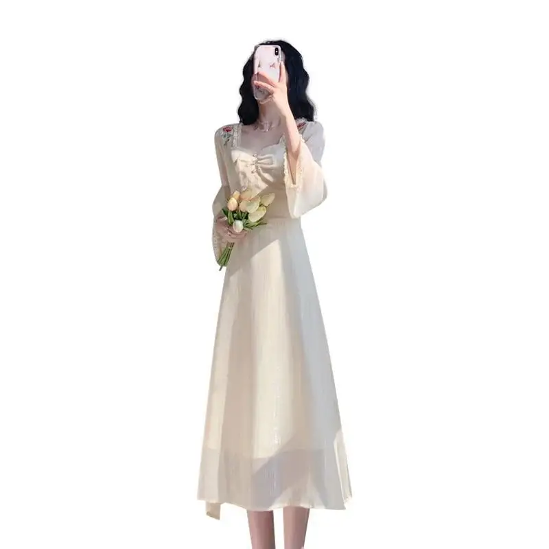 

Spring New Women's Clothing Dress French Style Retro Slimming Temperament Long Dress First Love Fairy Hepburn Dress