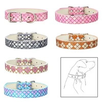 1pc dog necklace puppy leash high quality plaid glitter pu leather cat collar personalized pet supplies