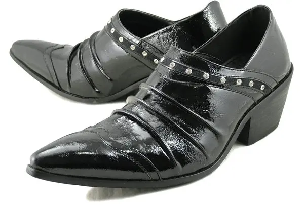 

high heel dress shoes for men black genuine leather rivets oxford men slip on pointed toe prom dress wedding elegant office shoe