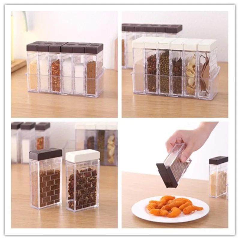 Transparent plastic seasoning box seasoning bottle six piece suit salt monosodium glutamate seasoning tank seasoning storage box