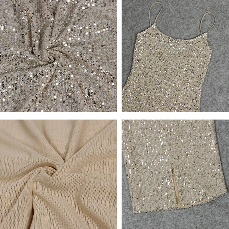 

HQBORY Sexy Sequin Glitter Spaghetti Strap Back Split Midi-Calf Party Clubwear Birthday Bandage Dress