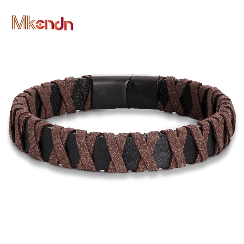 Винтажные браслеты из натуральной кожи мужские с пряжкой нержавеющей стали