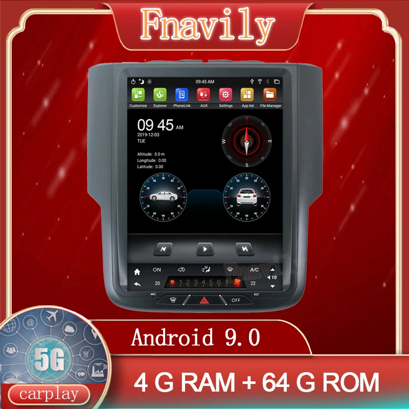 

Fnavily Android 9 Car Radio For Dodge Ram Player Multimedia System Stereo GPS Autoradio Navigation Vertical Screen 10.4"