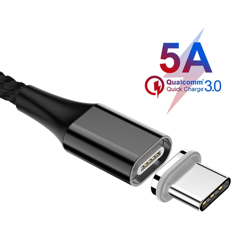 Type-C 5А USB кабель type-C Магнитный нейлоновый Плетеный USB-C Магнит Micro USB кабель зарядного устройства для huawei mate 20 X P20 Pro Супер быстрая зарядка - Цвет: Type-C