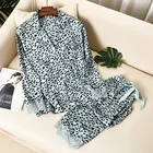 Роскошный брендовый Модный женский пижамный комплект с леопардовым принтом, мягкая на ощупь одежда для сна из вискозы с длинным рукавом