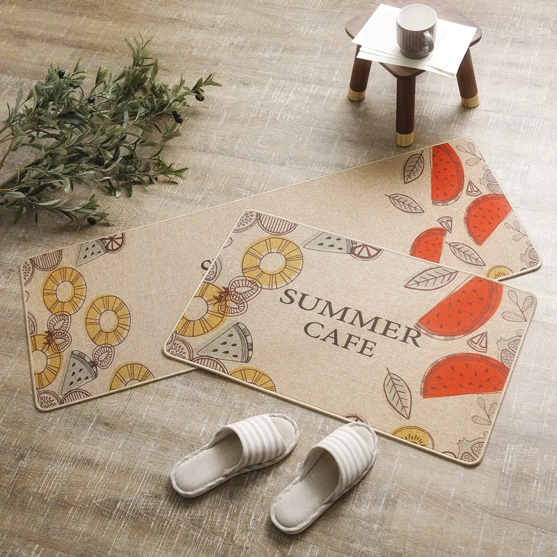 

Dirty-resistant cartoon cute kitchen floor mats linen rubber lint-free non-slip household floor carpet thin door rug