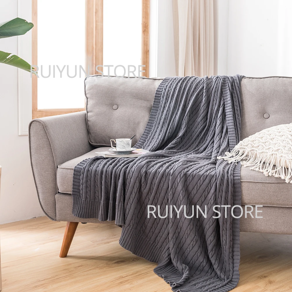 Manta tejida de algod&oacute;n de Color s&oacute;lido, manta de hilo para aire acondicionado, cama, sof&aacute;, manta de viaje, textil para el hogar, 110x180cm/180x200cm-1