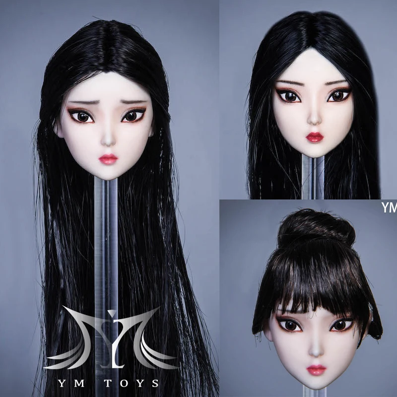 

YMT033 1/6 PHicen Female Serious /Sad Expression Head Sculpt black Hair loli girl head carving for 12in TBLeague Action Figure