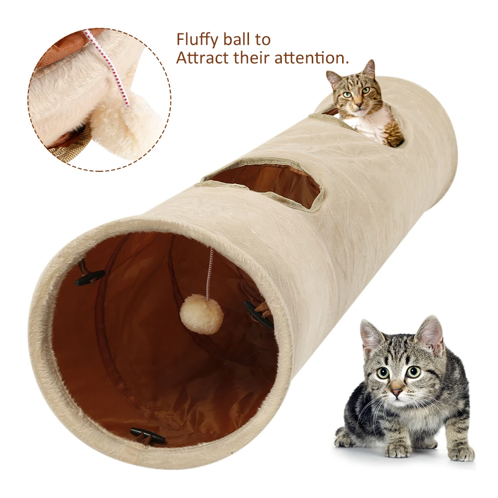 Забавный туннель для кошек 2 отверстия плюшевые игровые мячи складные игрушки