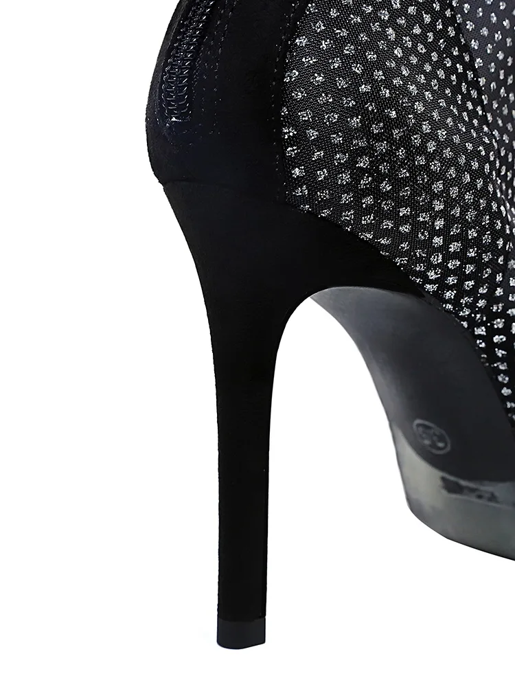 

Women's shoes short net boots super high fine heels fashion sexy show thin pointed lace hollow out mesh pure color