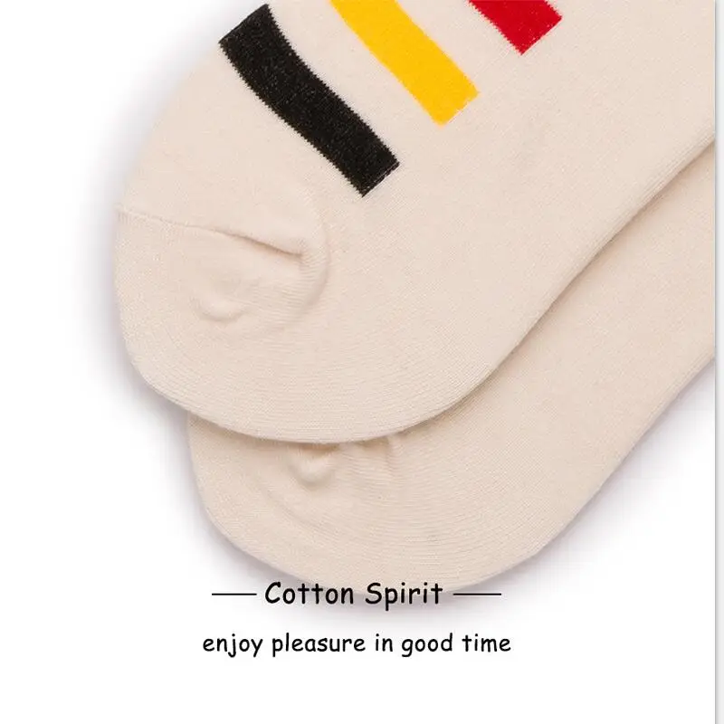 Women Men Solid Striped Cotton Sport Socks Ankle Sock Unisex Ivory Base Multi Stripes Short Winter Socks 5 pairs/ lot AL101SC