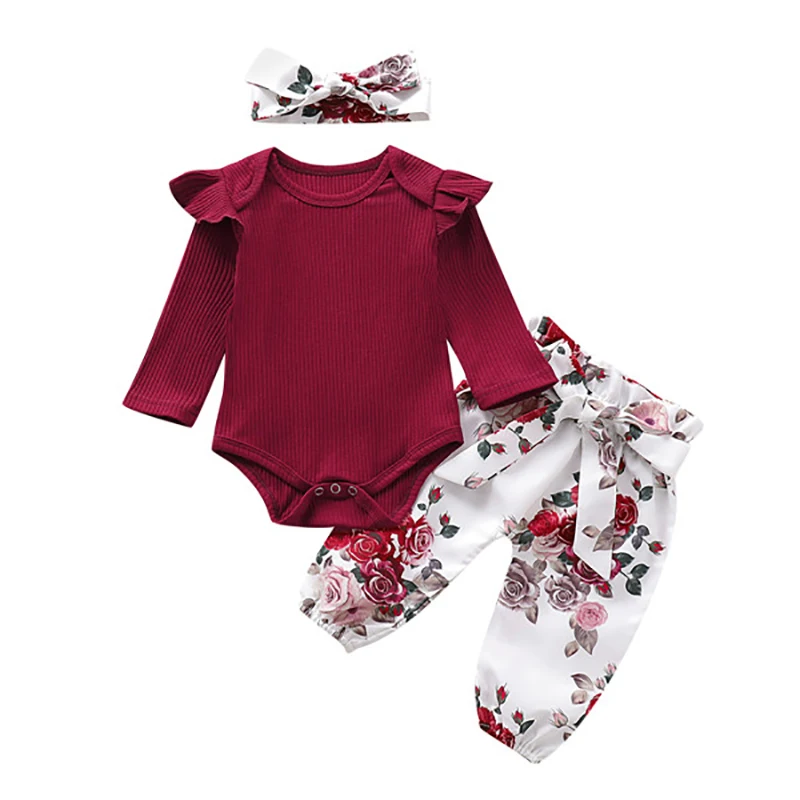 

New Born Baby Girl Clothes 0 to 3 months Little Girls Clothing Ruffled Floral Print Toddler Clothes Girl Outfits for Newborn