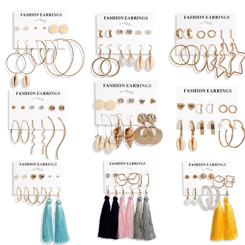 Женские богемные серьги JJFOUCS набор из металлических круглых серег и ракушек