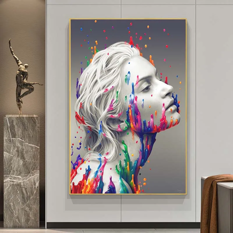 

Colorful Paint on Face Women Canvas Painting Abstract Posters and Prints Wall Art Picture for Living Room Home Decor Cuadros
