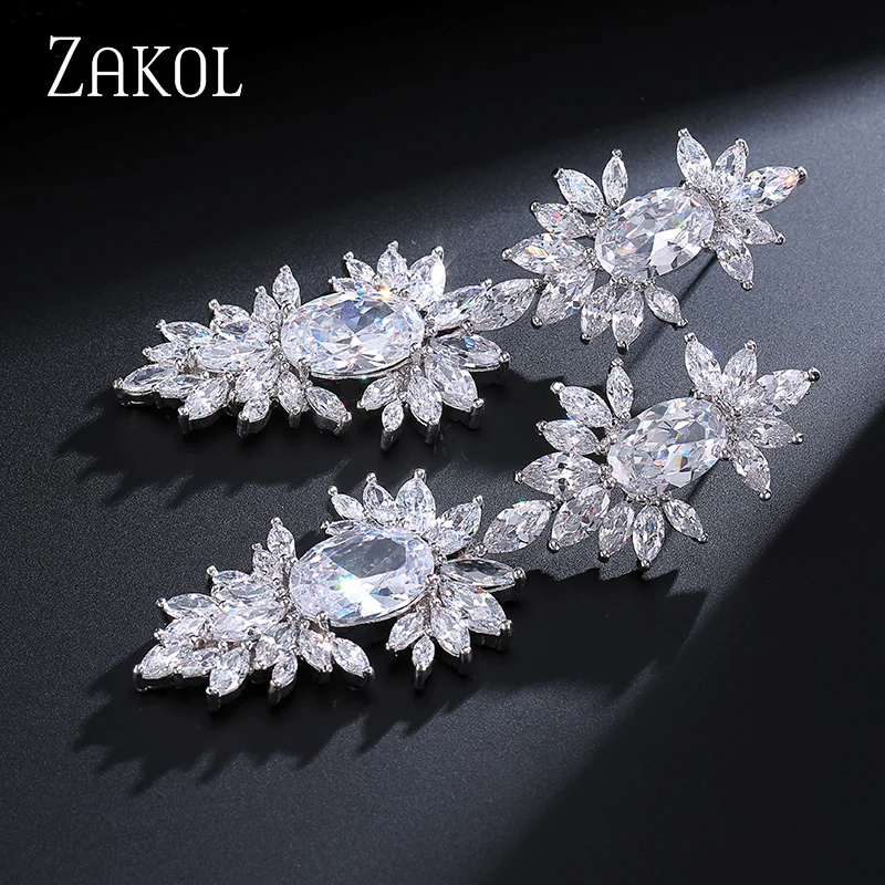ZAKOL Роскошные серьги-подвески с цирконием модные серьги-капельки фианитами в