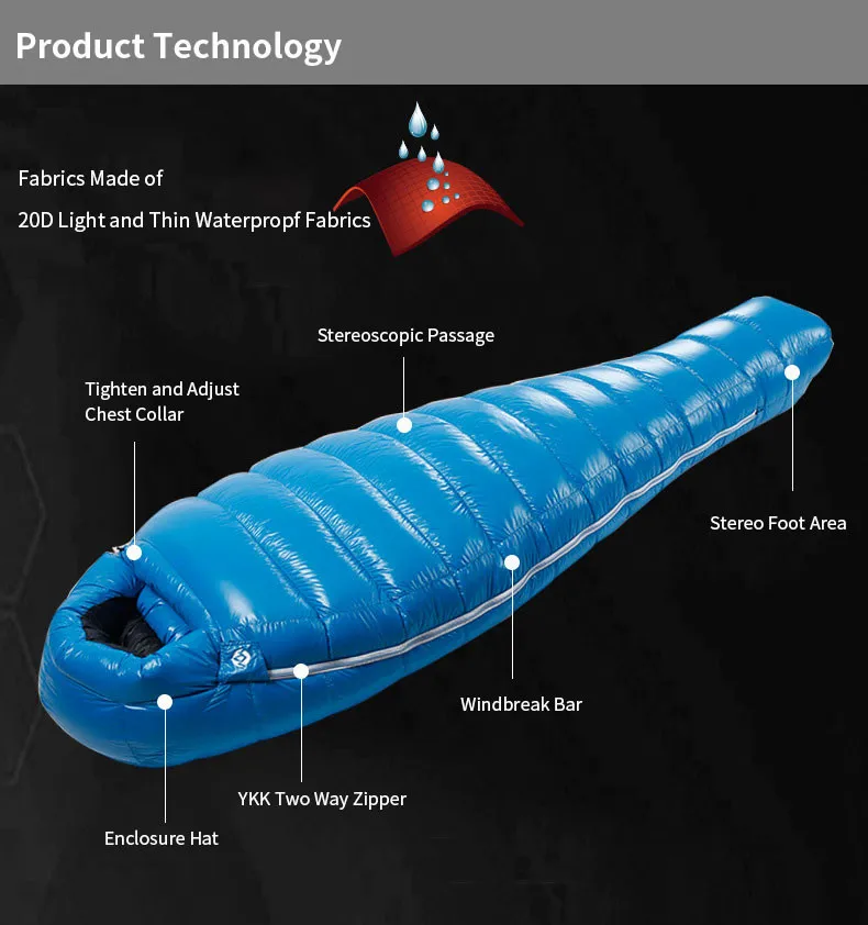 AEGISMAX D Открытый Кемпинг FP650+ утолщаются 10℉~ 23℉ теплый спальный мешок типа «кокон» 90% белый утиный пух Зимний ветрозащитный спальный мешок