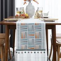modern simple geometry stripe printing table runner wedding decoration tablecloth with tassels chenille table runner tablecloth