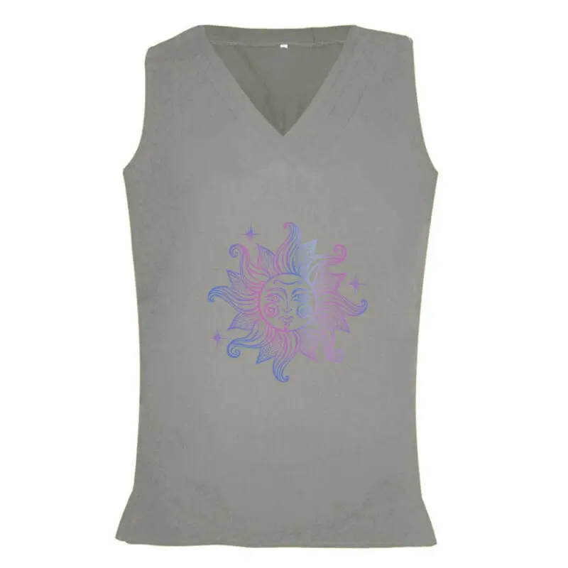

Women Sleeveless Sun Flower Printed Vest Blouse V Neck Loose Tank Tops T-Shirt
