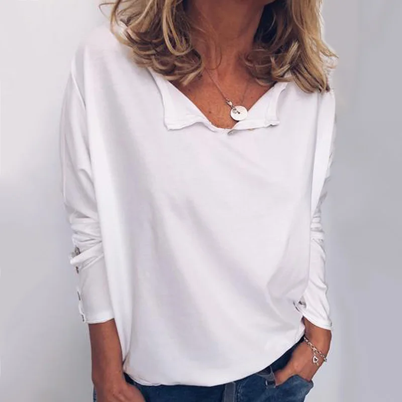 Твердые Цвет футболки 2021 Новая женская футболка с длинным рукавом топы длинными