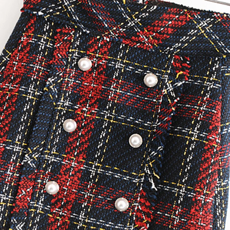 

Vintage Faux Pearl Fringe Tweed Plaid Mini Skirt Women 2020 Fashion A Line Back Zipper Tassel Ladies Skirts Casual Faldas Mujer