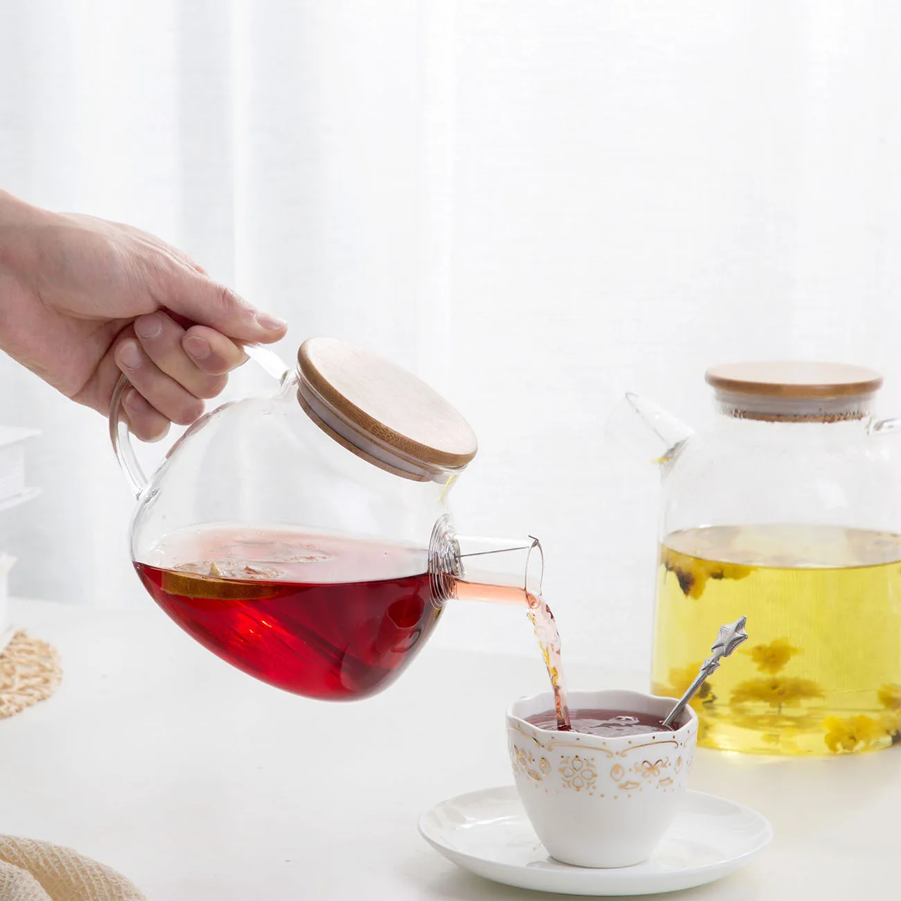 Чайник для воды со стеклянной бамбуковой крышкой 1 л/1 8 л термостойкий утолщенный