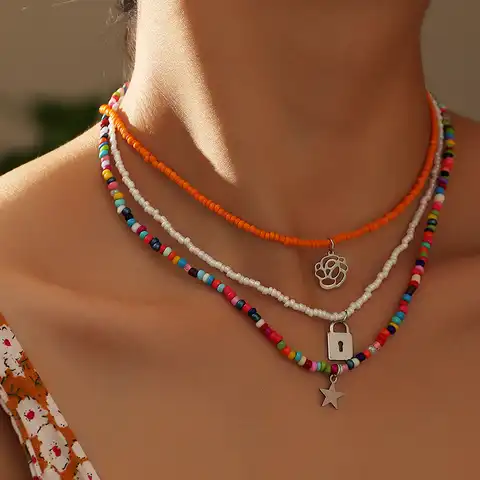 Женское ожерелье с подвеской в виде цветных бусин, 3 шт./компл.