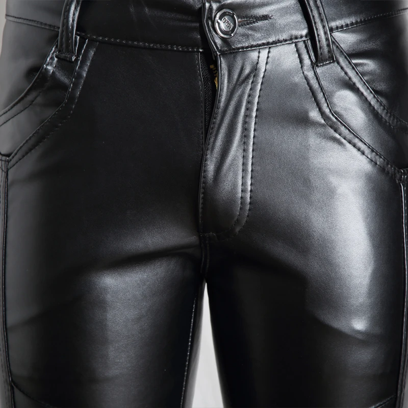 Повседневные кожаные мужские брюки модные 2020 обтягивающие байкерские узкие