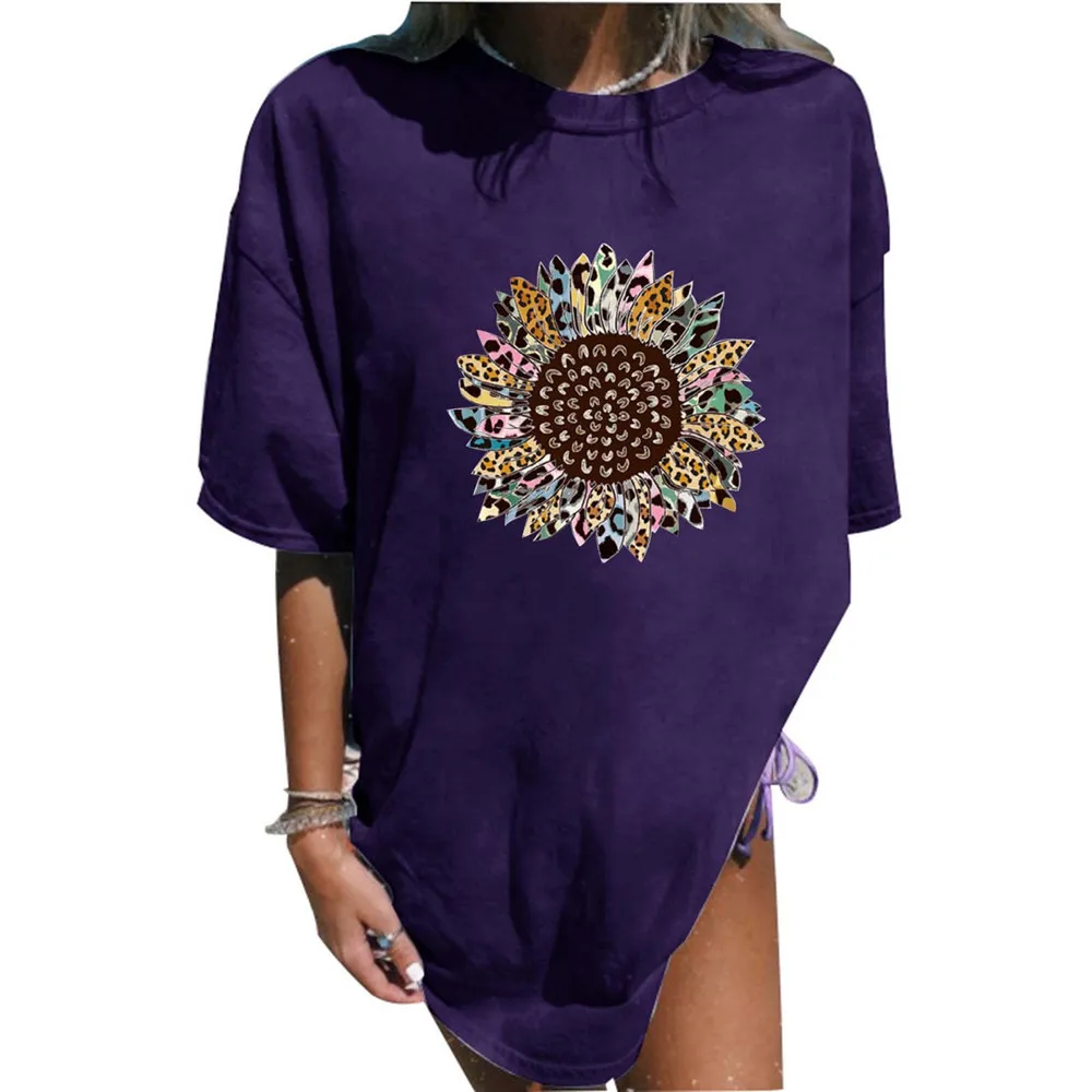 

Pullover T- Medium Length Style with Stylish Print Floral Round Neck Women's Clothing Summer 2021 Casual Loose Ladies Tees