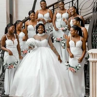 beading top ball gown nigeria wedding dress high collar pearls long sleeve satin plus size africa bridal dresses