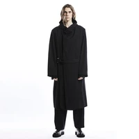 mens new super loose large size fashion hooded casual mens coat windbreaker belt over the knee woolen coat
