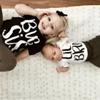 Большой Sis и Lil Bro брат и сестра Семья взгляд футболка и комбинезон одежда для мамы и детей комплект футболка белого и черного цвета; Повседневная Верхняя одежда